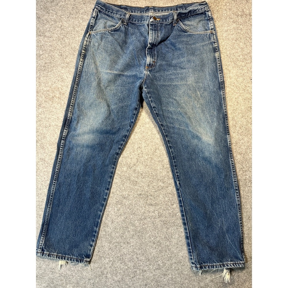 Vintage Rustler Jeans Mens 34x28 Blue Denim Whiskered Logo Mid Rise Streetwear